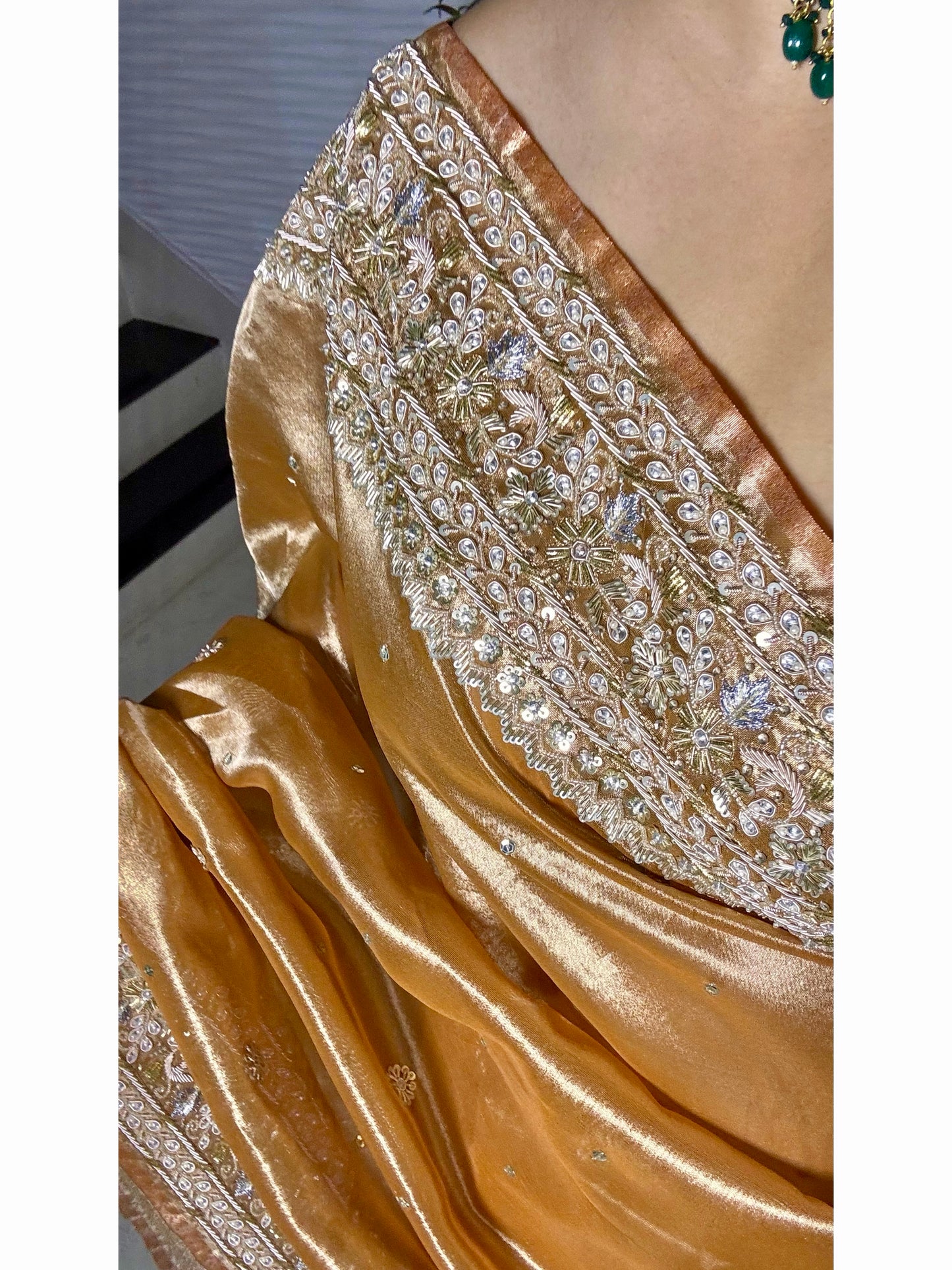 Nazakat Mustard Yellow Pure Tissue Saree For Wedding Reception
