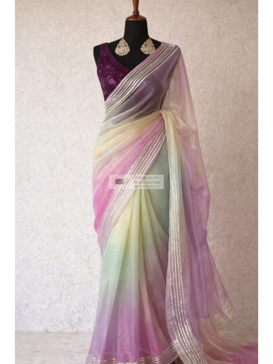 Marshmallow Silver Lining Organza Saree Kreation by KJ