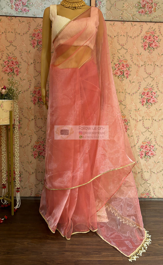 Peach organza saree