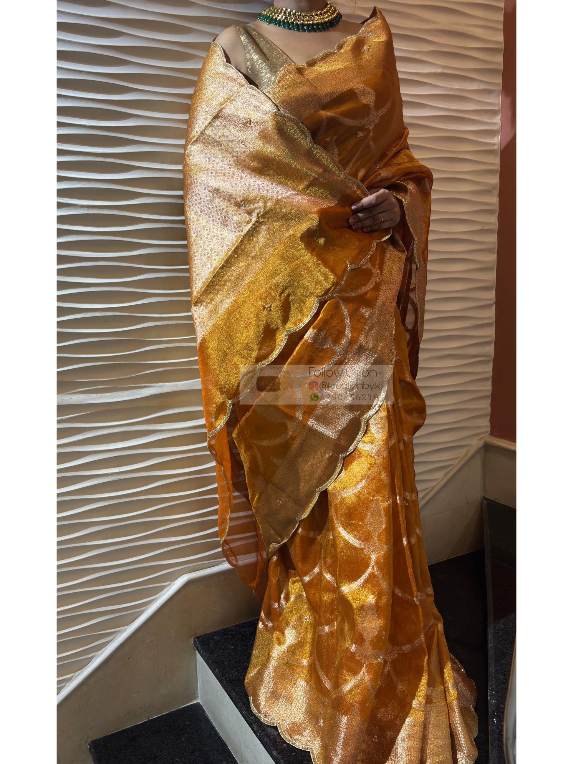 Mustard Yellow Banarasi Tissue Saree kreationbykj