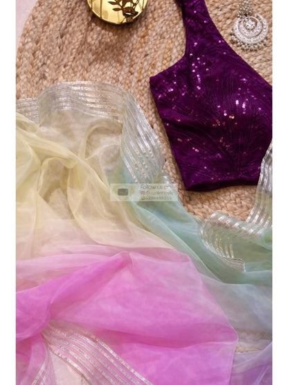 Marshmallow Silver Lining Organza Saree Kreation by KJ