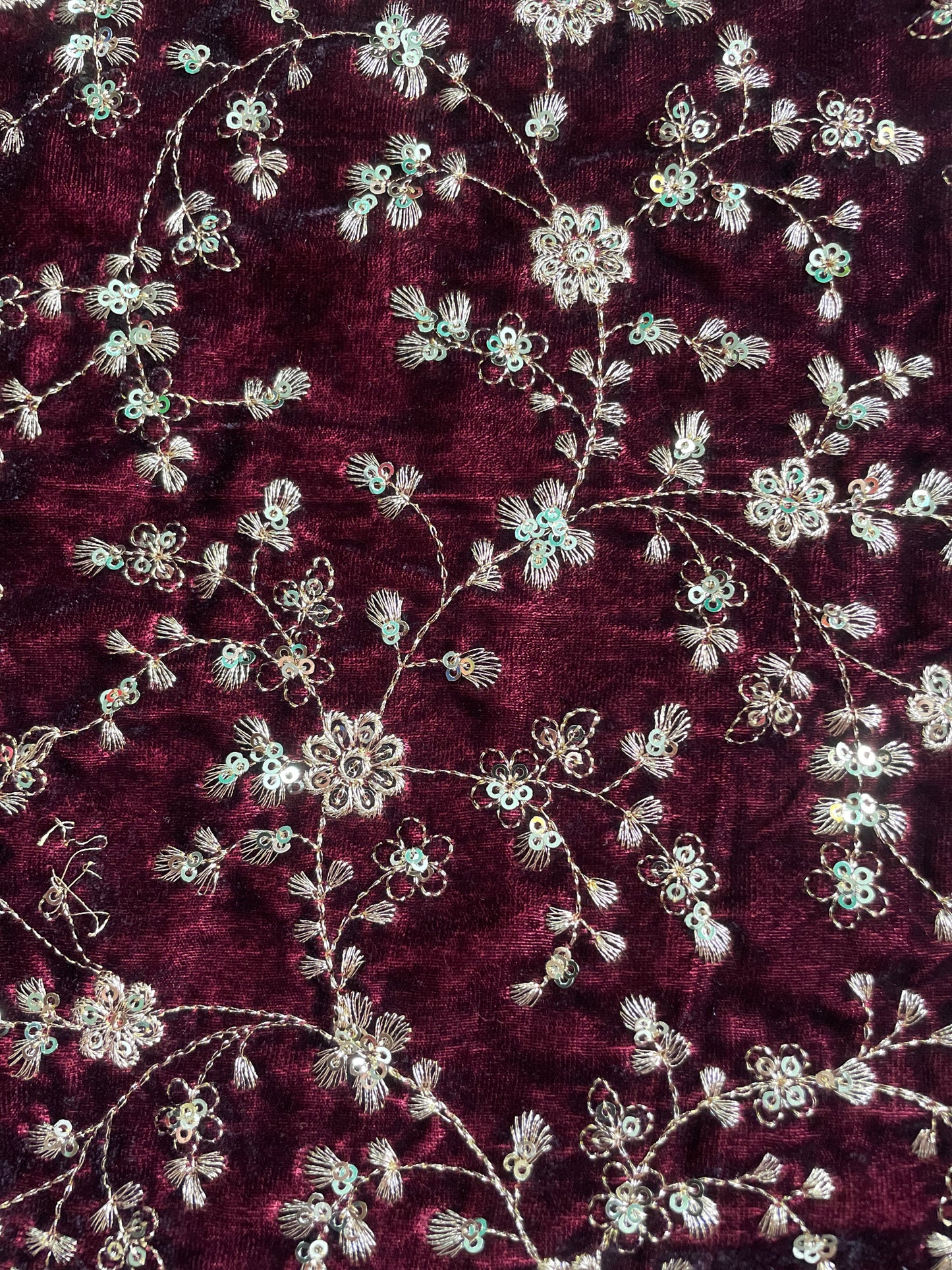 Burgundy Velvet Embroidered Fabric