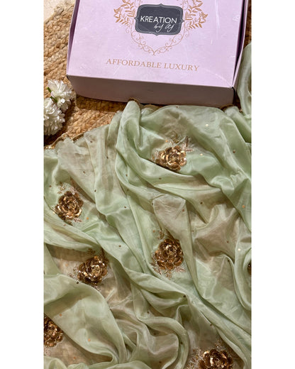 A Moment in Rose In Mint Green Organza Saree