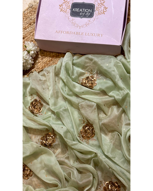 A Moment in Rose In Mint Green Organza Saree