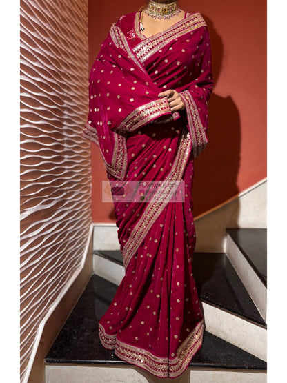 Royal Magenta Pink Velvet Saree Kreation by KJ