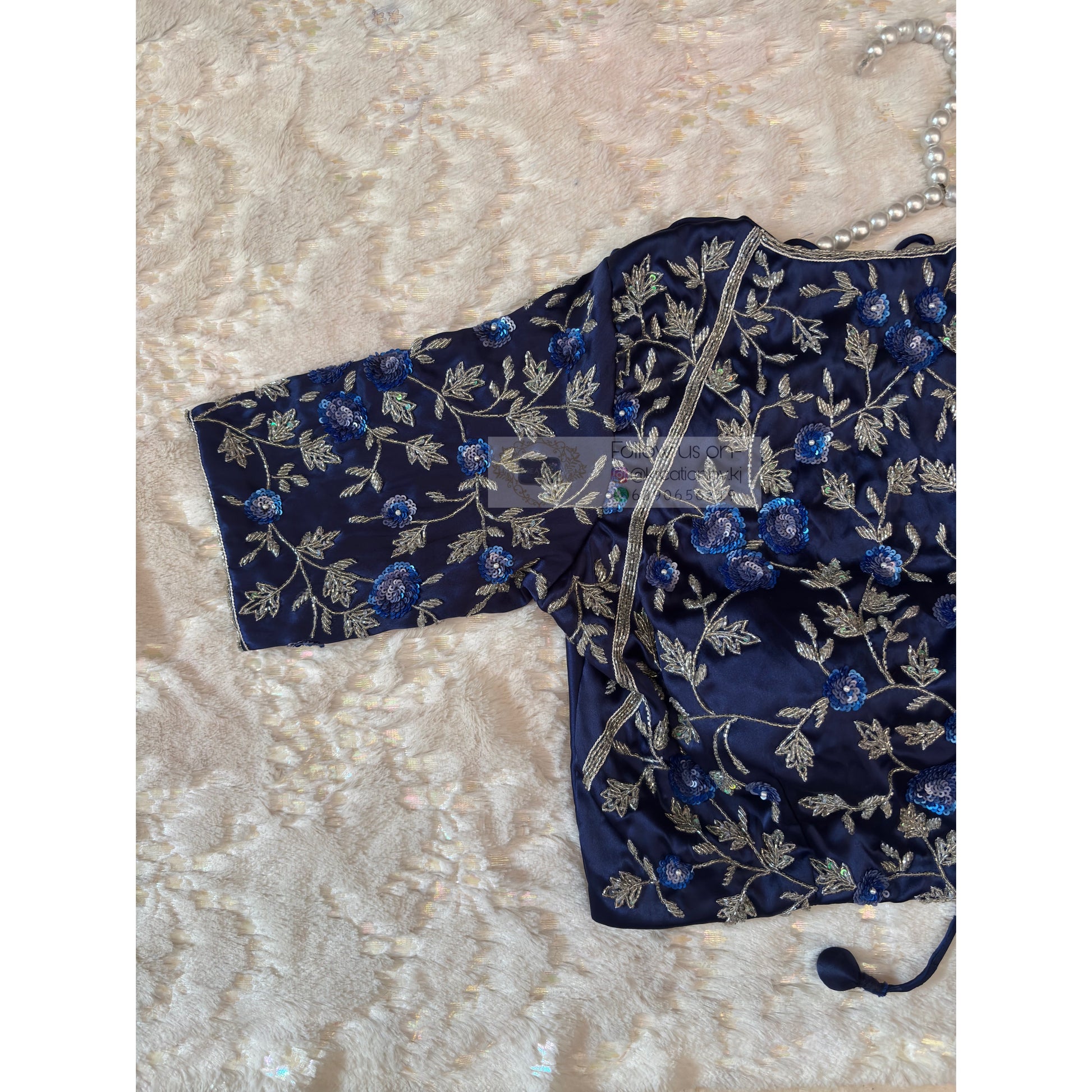Navy Blue Floral Cocktail Blouse Piece kreationbykj