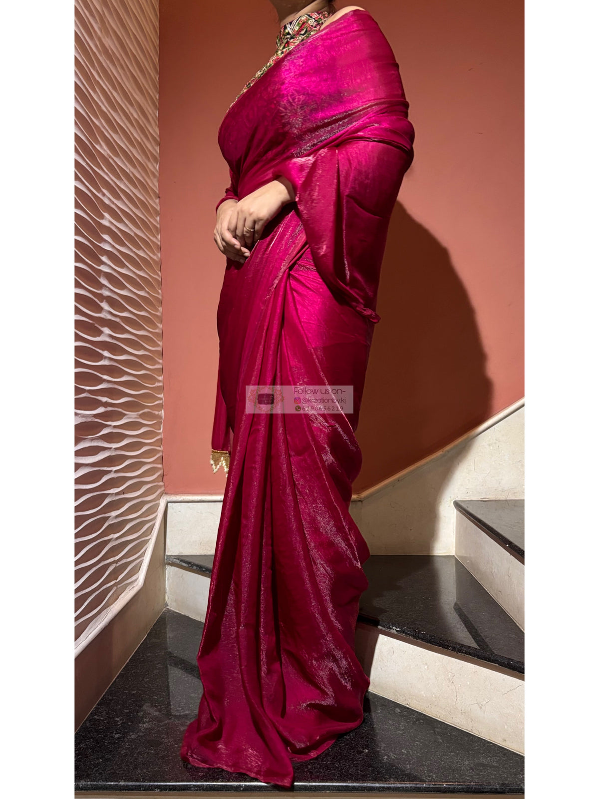 Magenta Shimmer Satin Cocktail Saree