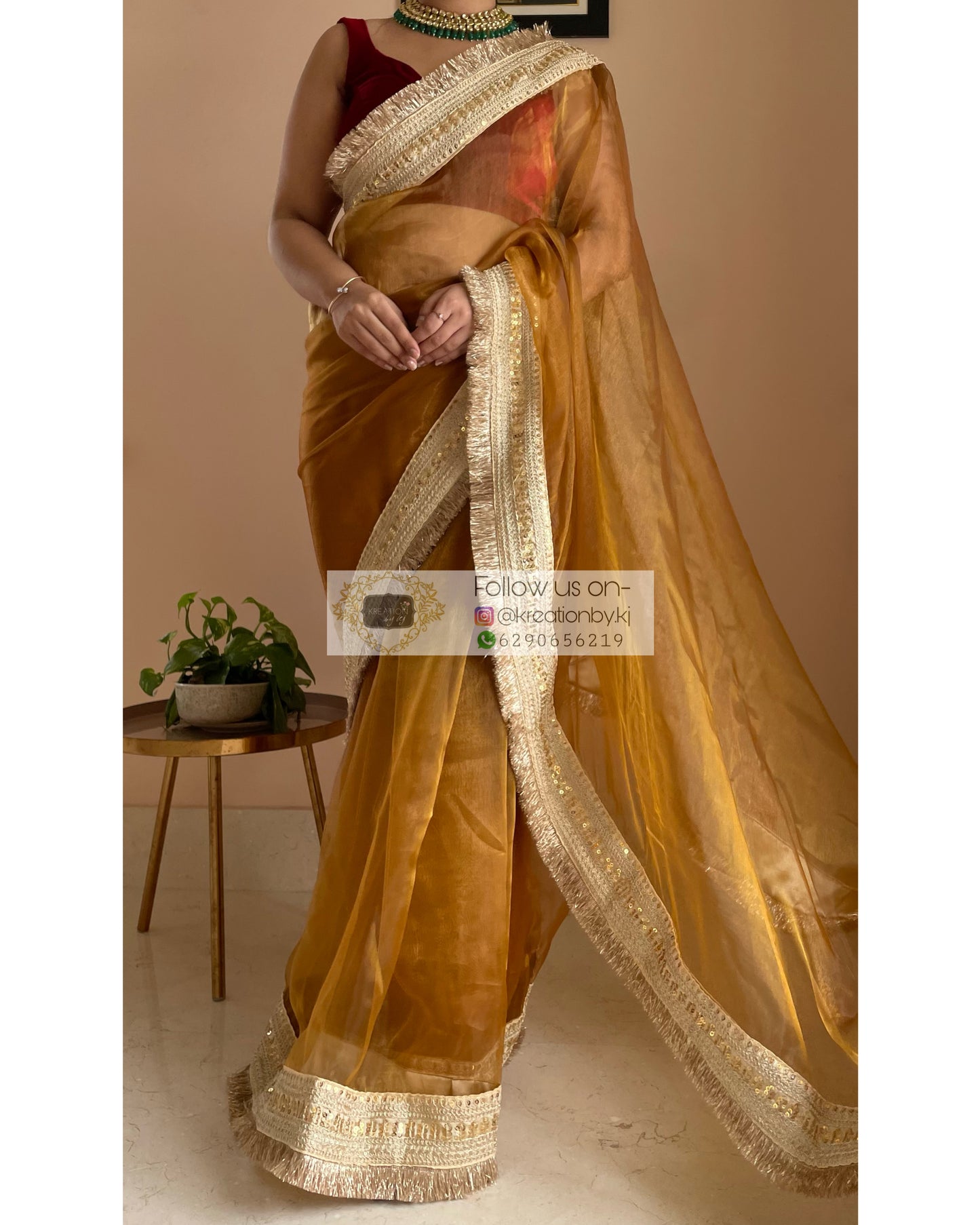 Ochre Glass Tissue Saree Banno Saree