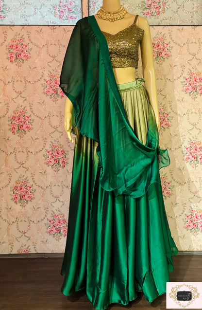 Green Ombre Lehenga