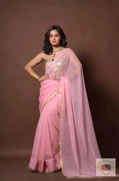 Baby Pink Organza Saree
