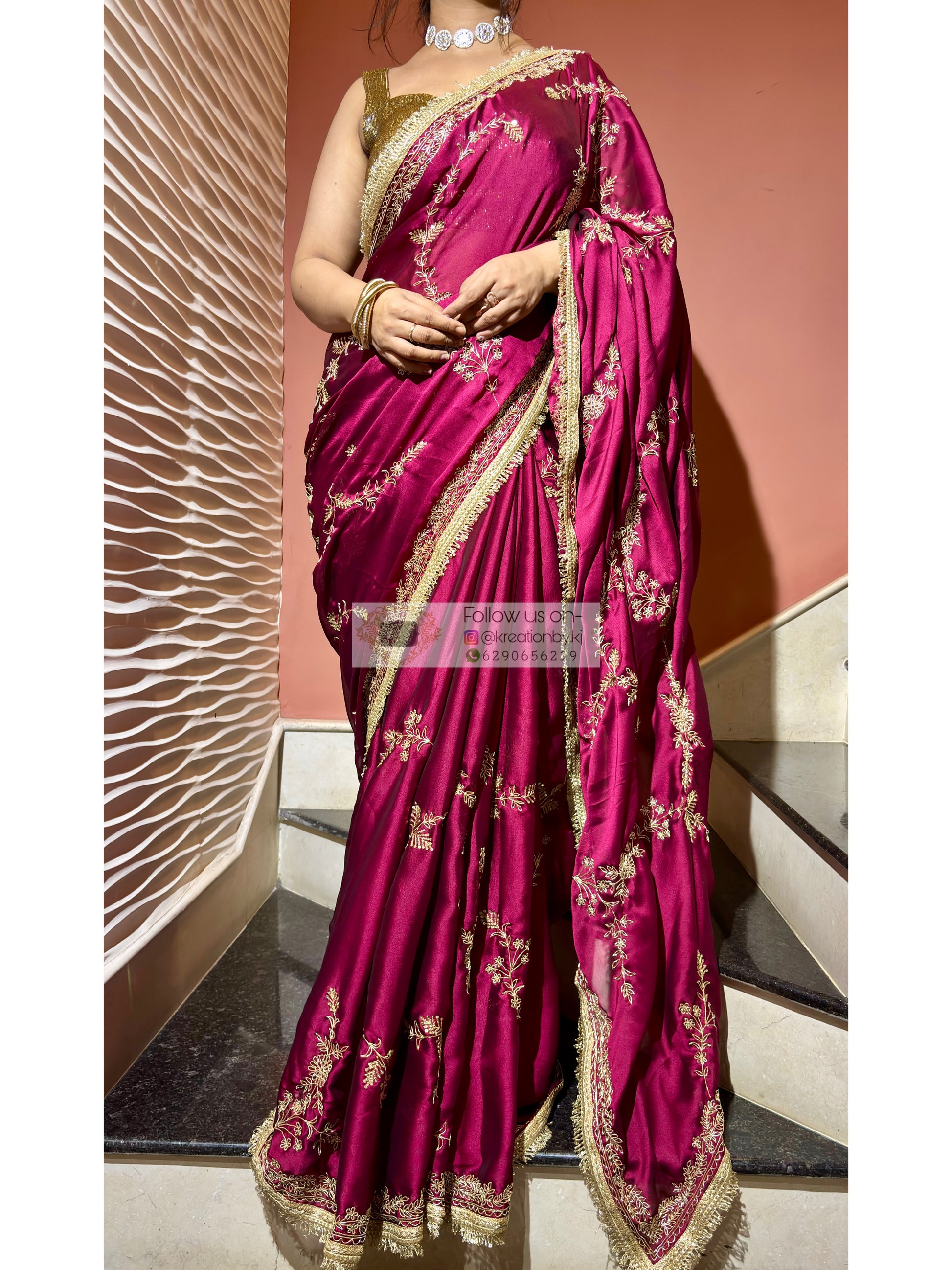 Piya Bawri Wine Georgette Saree - kreationbykj
