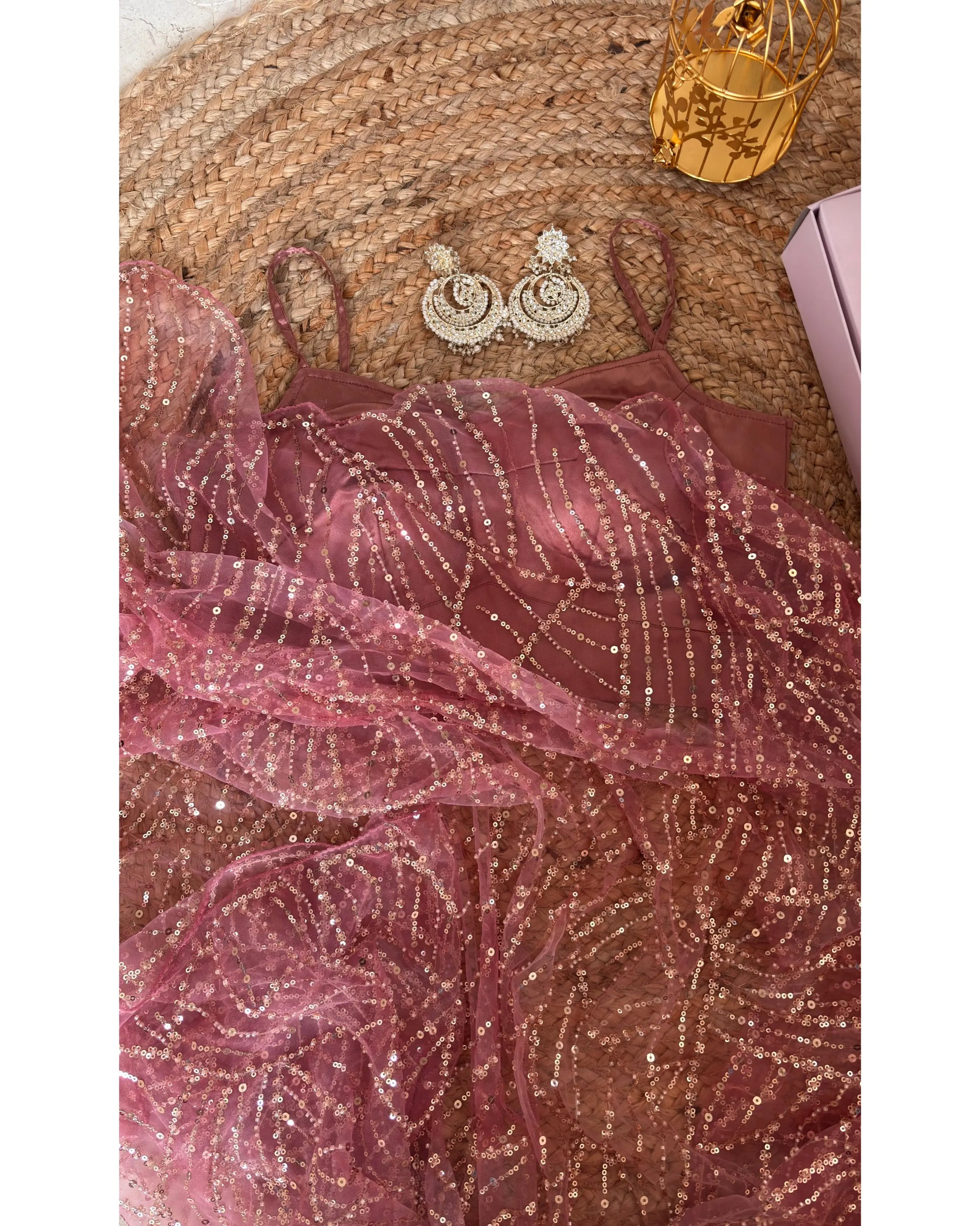 Pink Sequin Soiree Saree Kreation by KJ