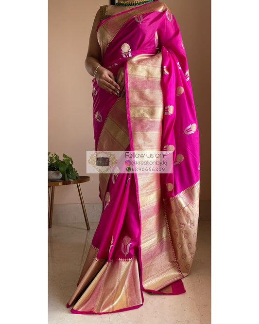 Fuschia Kataan Silk Saree with Gulaab Boota