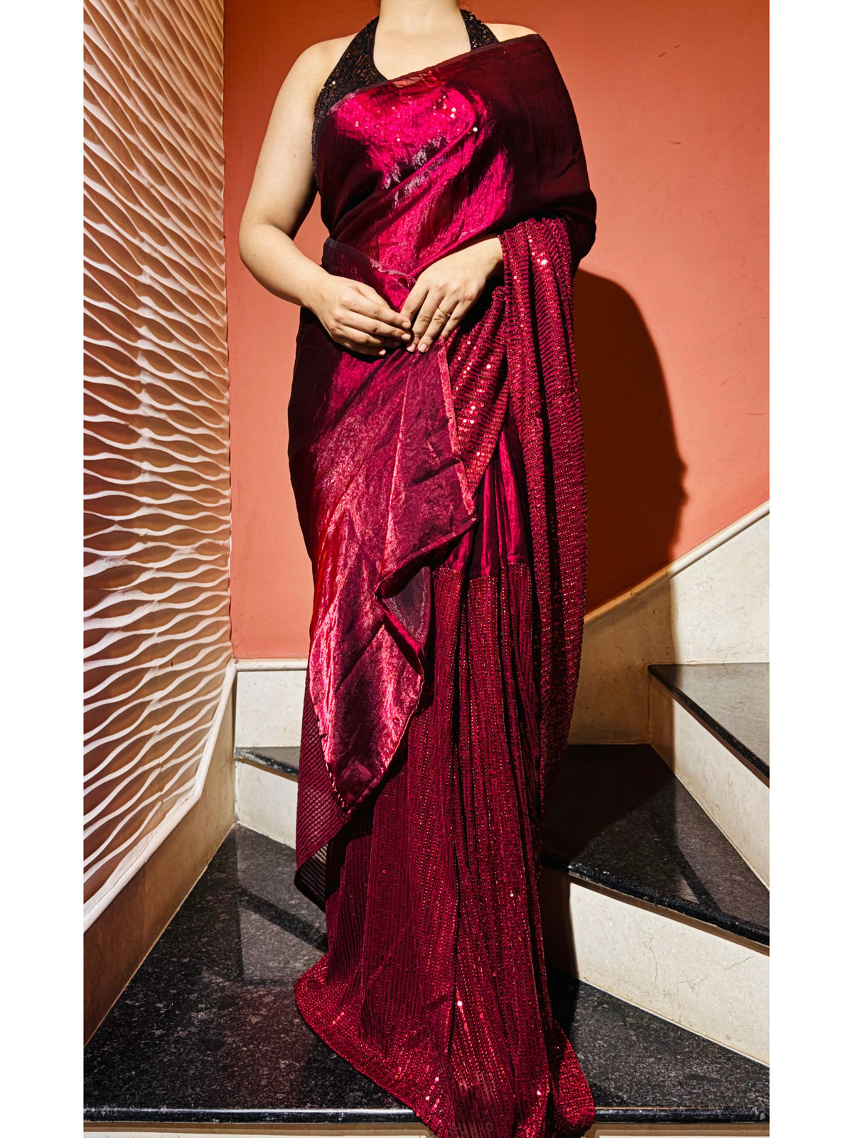 Cherry Bombshell Sequin Saree