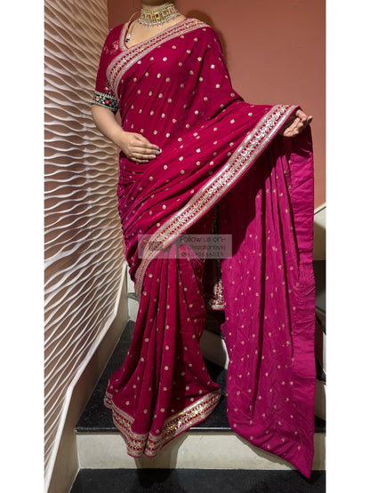 Royal Magenta Pink Velvet Saree Kreation by KJ