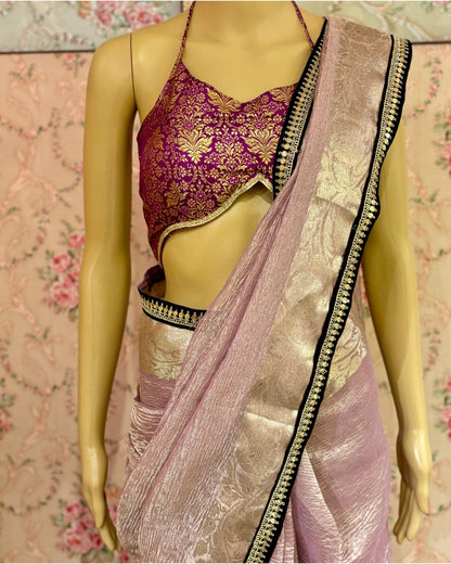 Lilac Crushed Tissue Banarasi Saree