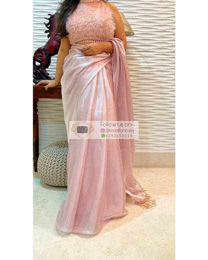 Pearly Beige Glass Organza Saree