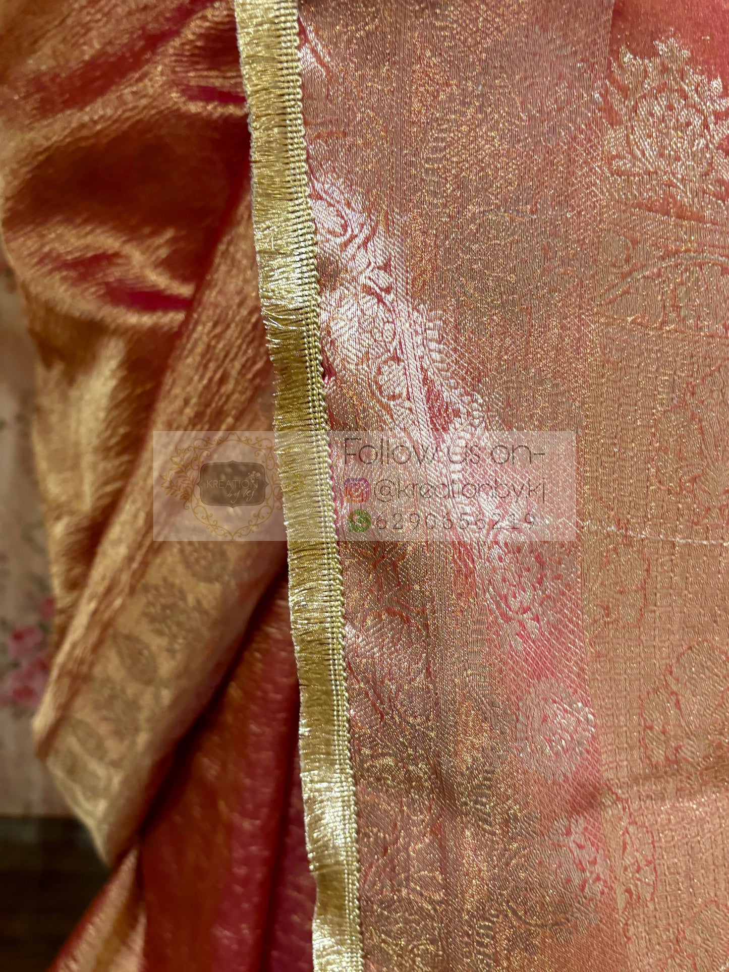 Rose Quartz Crushed Tissue Banarasi Saree