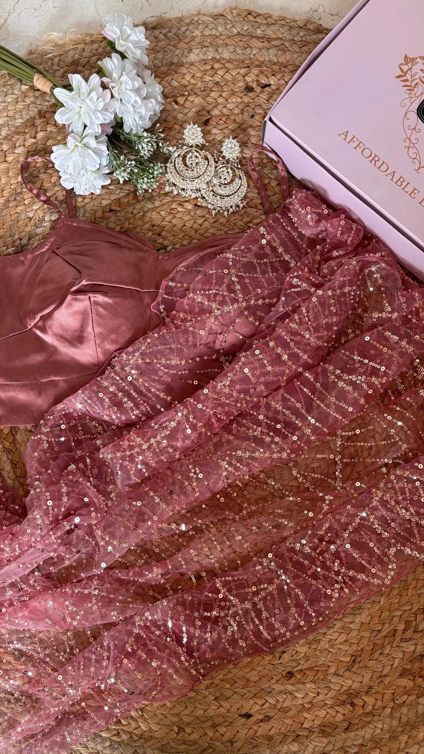 Pink Sequin Soiree Saree Kreation by KJ