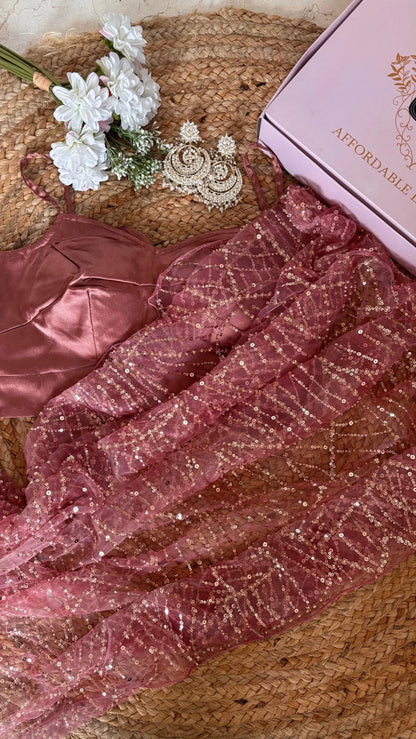 Pink Sequin Soiree Saree Kreation by KJ
