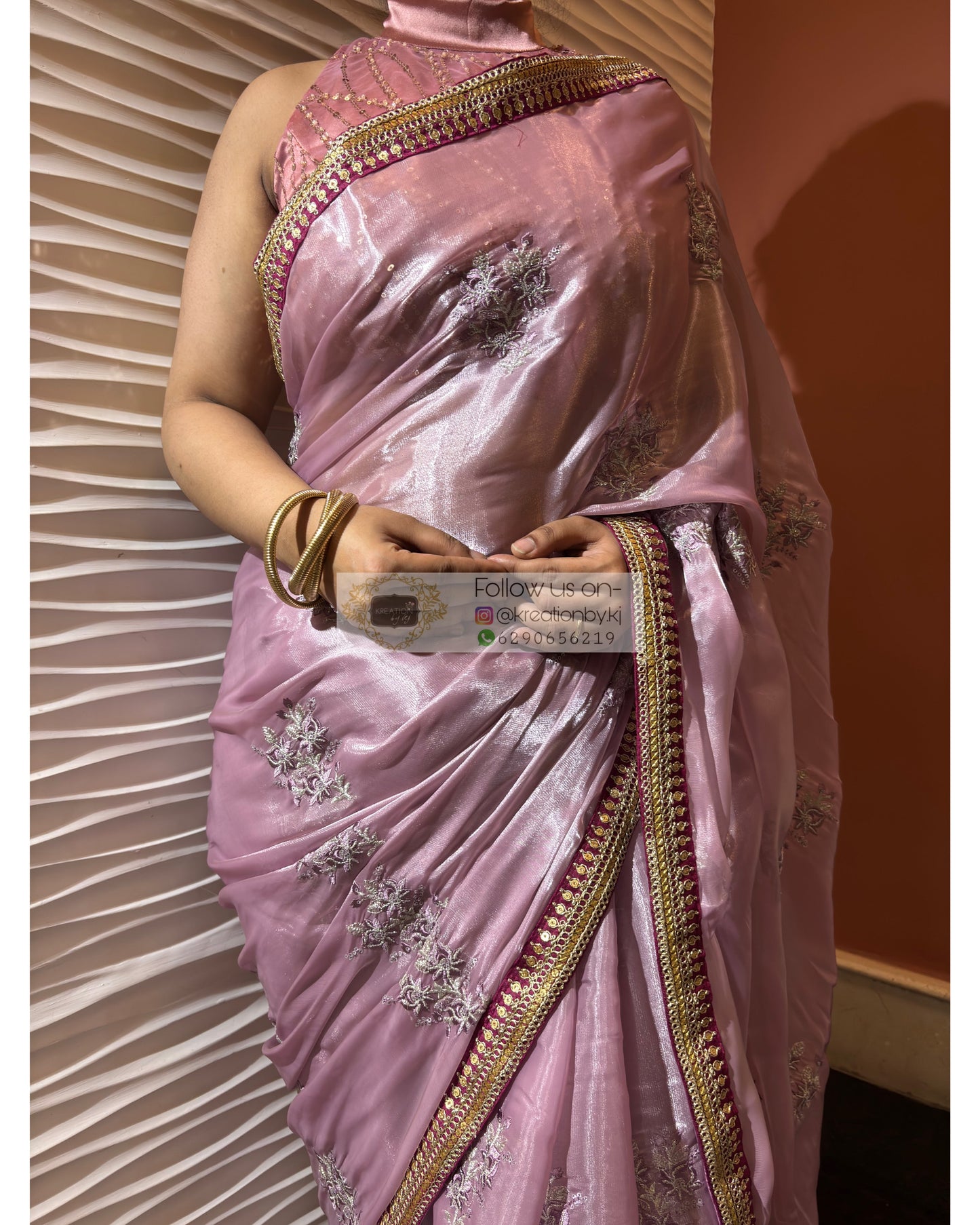 Lilac Metallic Organza Saree With Embellished Border kreationbykj