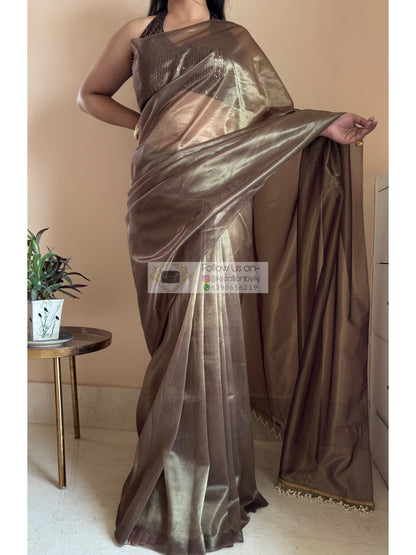 Gunmetal Tissue Net Saree kreationbykj