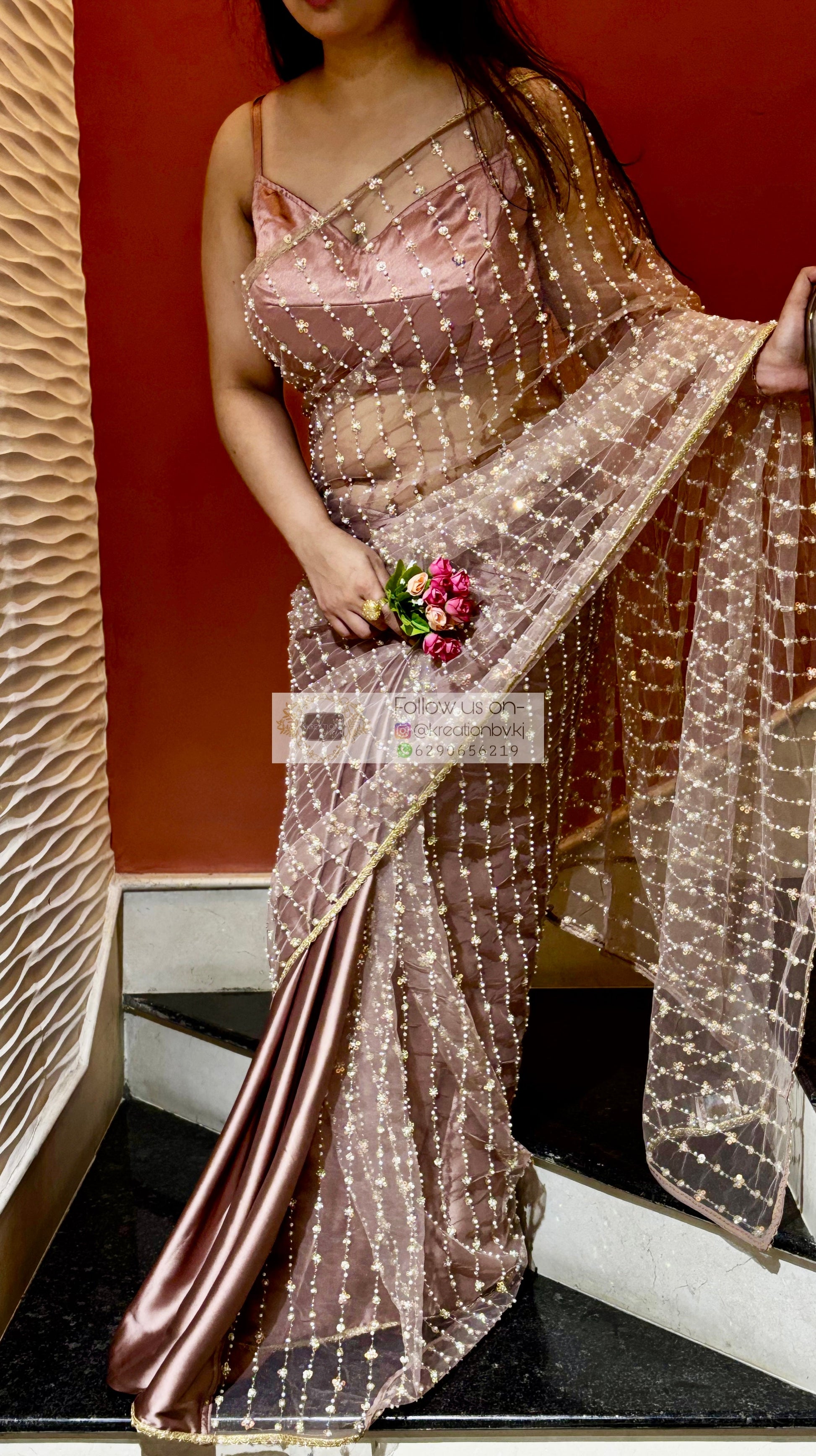 Rose Gold Glitter in the Sky Saree kreationbykj