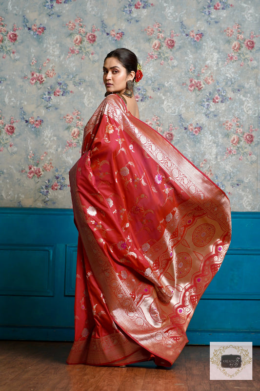 Pink Katan Bridal Banarasi Saree kreationbykj