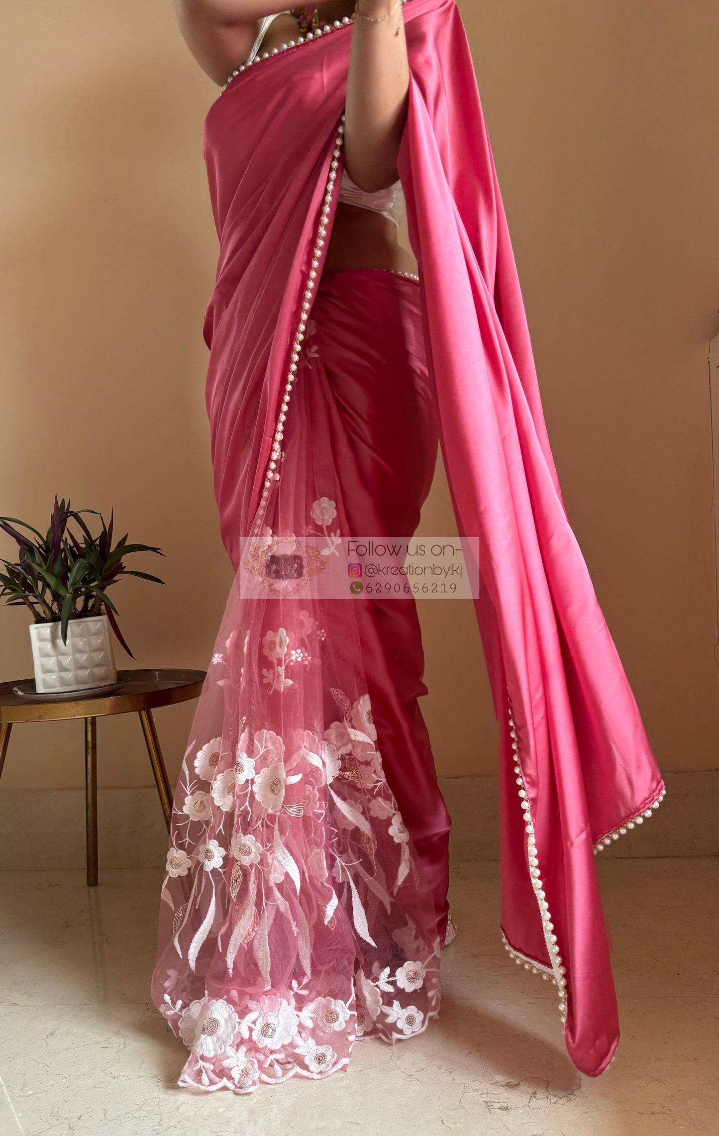 Pink Cherry Blossom Half Saree