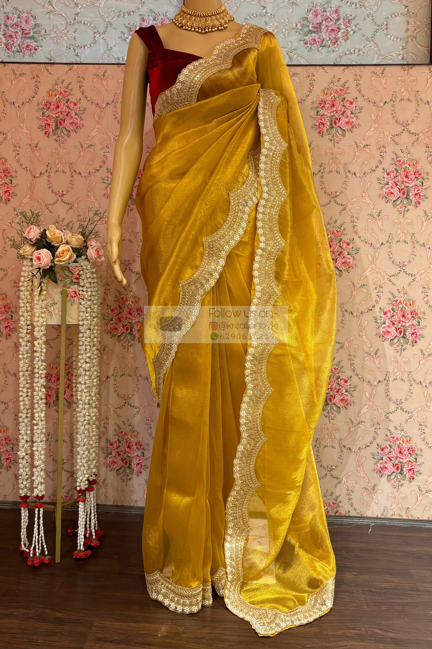 Golden Yellow Zari Tissue with Golden Border Saree