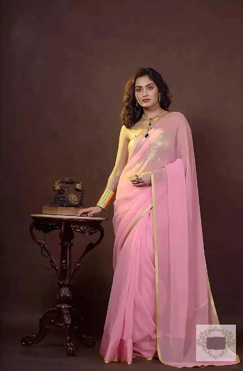Baby Pink Organza Saree