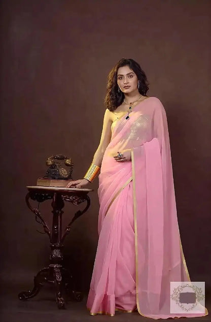 Baby Pink Organza Saree