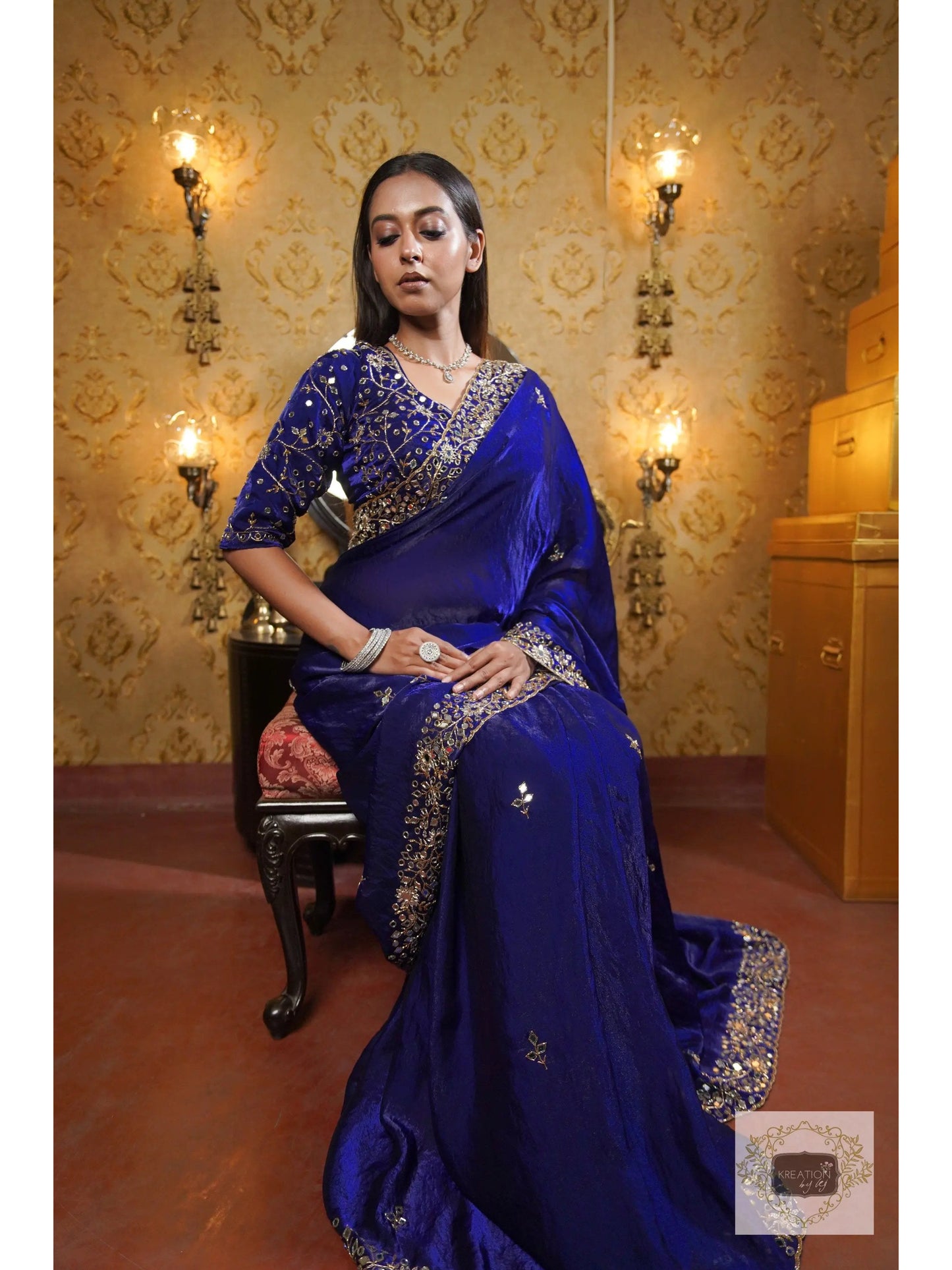 Royal Blue Sheesh Mahal Saree with Mirror Work