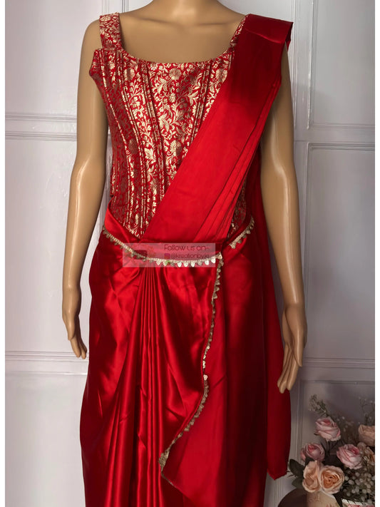 Dark Red Drape Saree