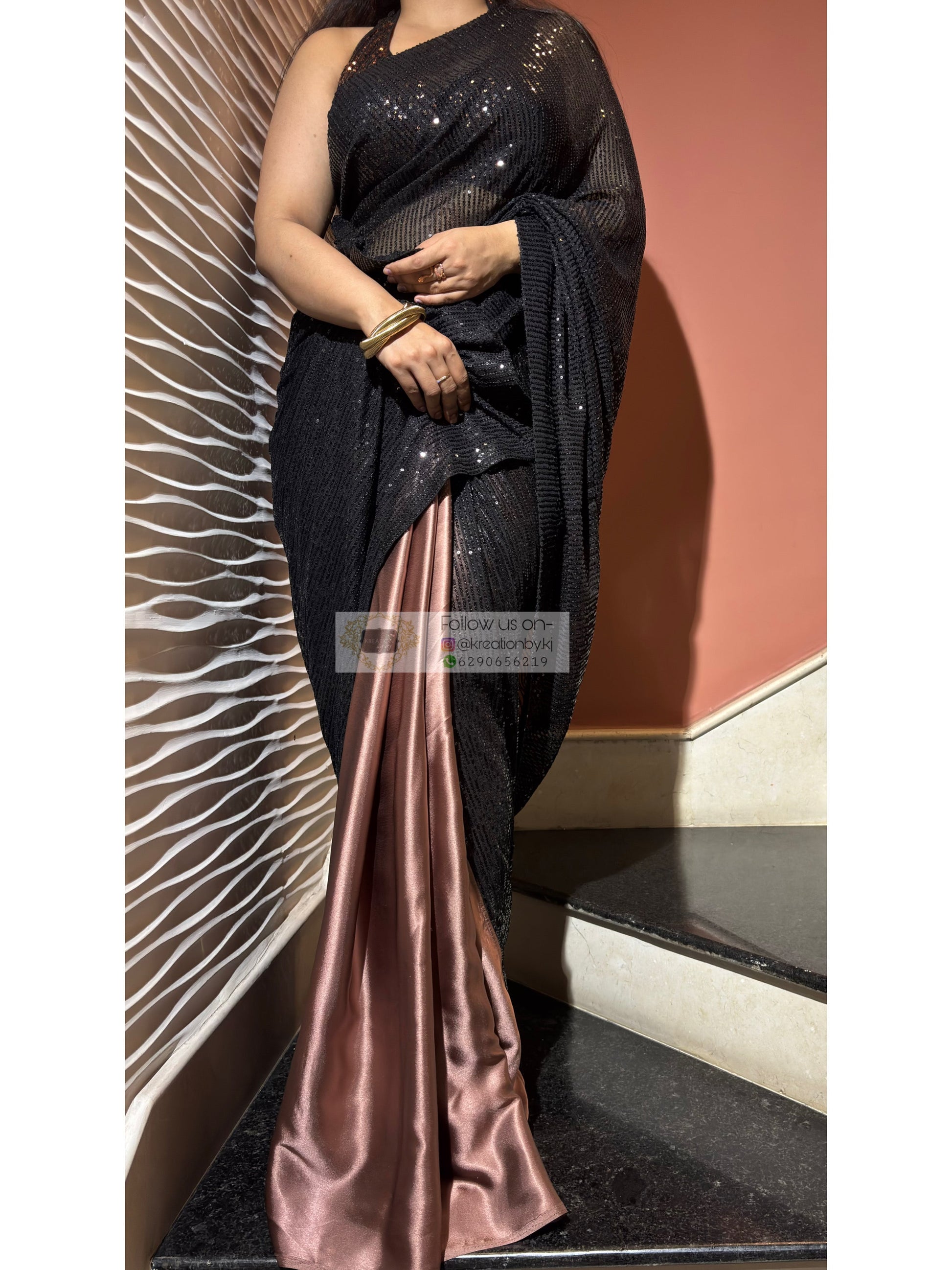 Black Dazzle Sequin Half Cocktail Saree kreationbykj