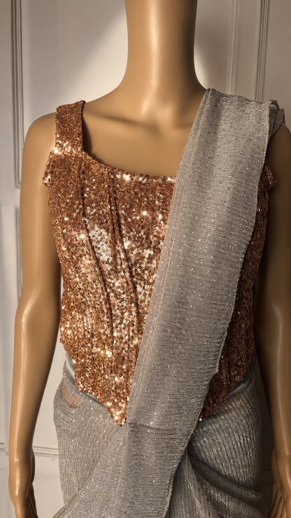 Rose Gold Sequin Embellished Corset Blouse