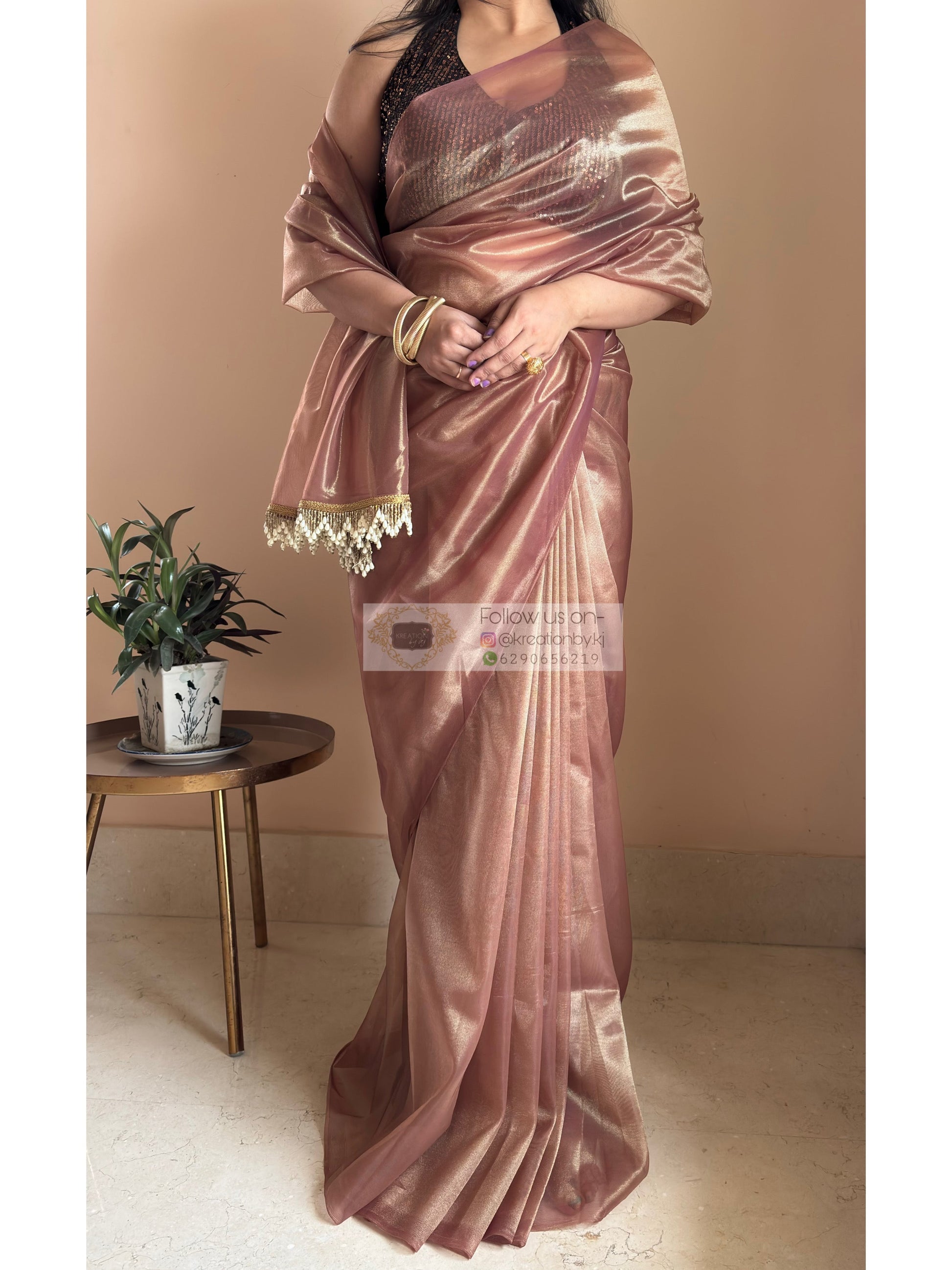 Cinnamon Dust Tissue Net Saree kreationbykj