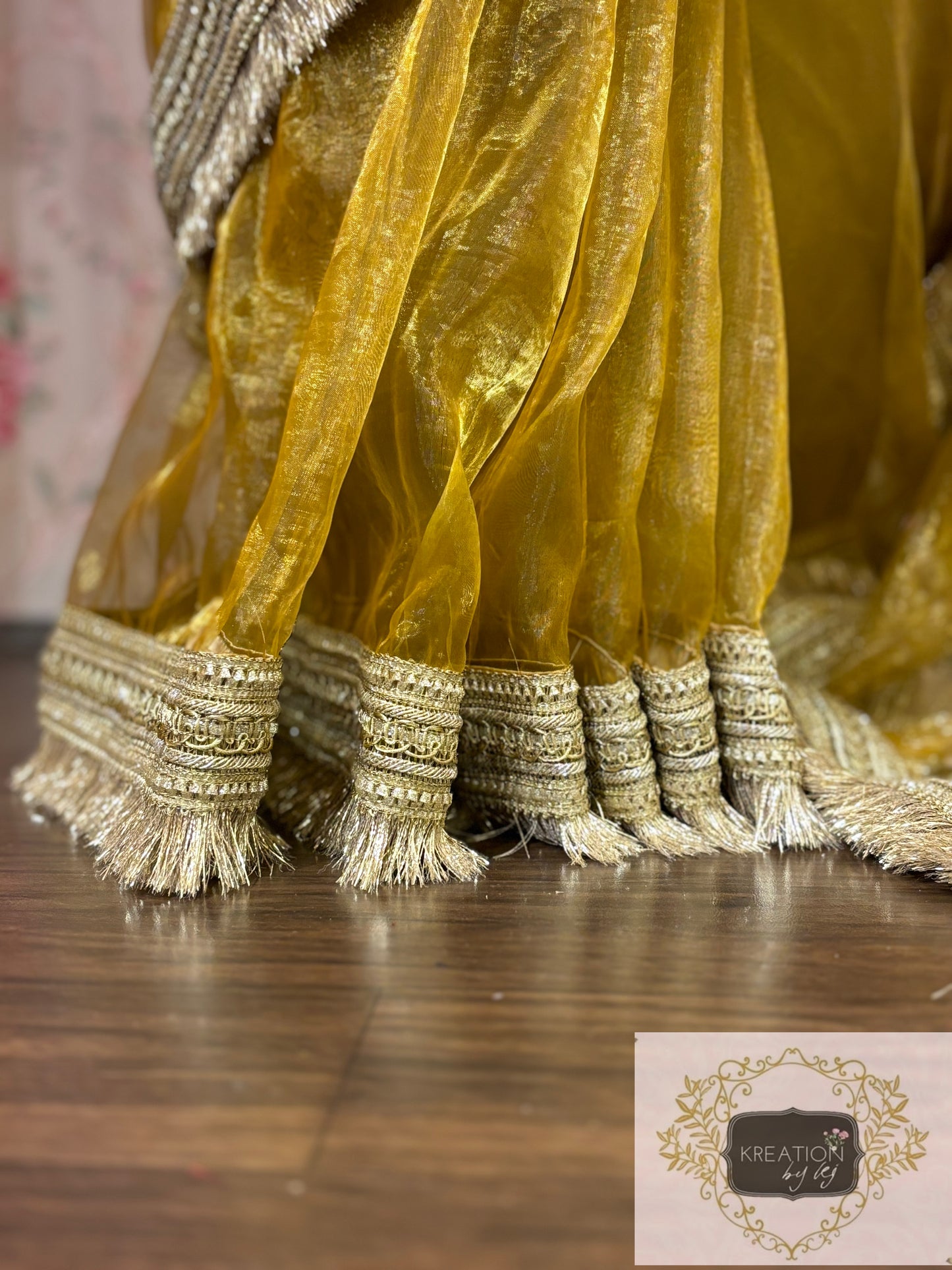 Amber Gold Glass Tissue Banno Saree