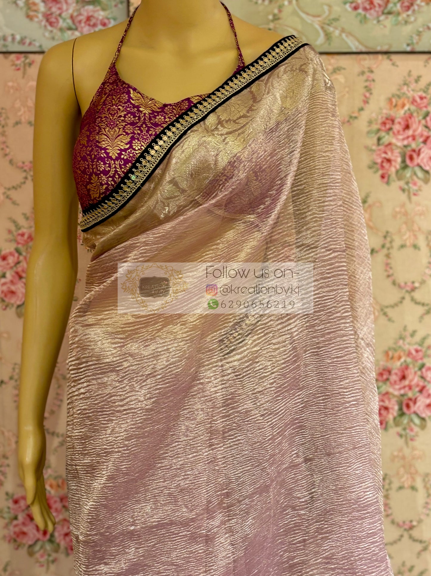 Lilac Crushed Tissue Banarasi Saree