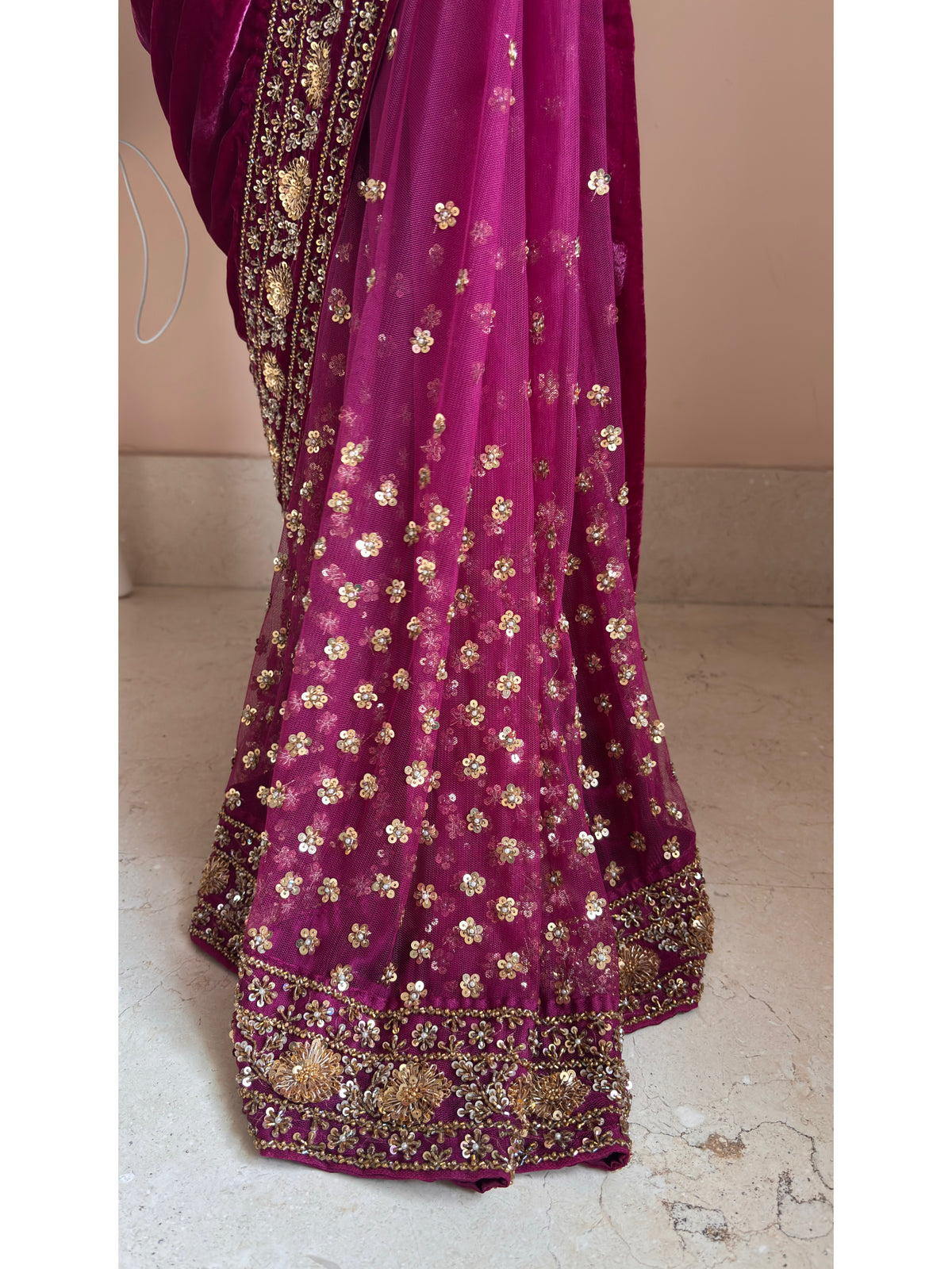 Purple Wine Vows in Velvet Saree