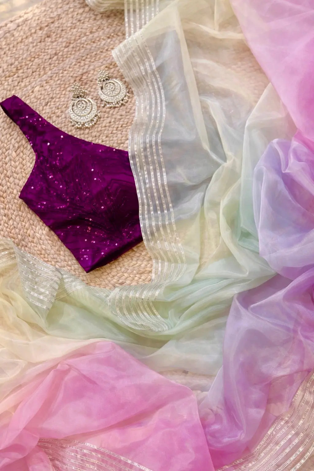 Marshmallow Silver Lining Organza Saree Kreation by KJ