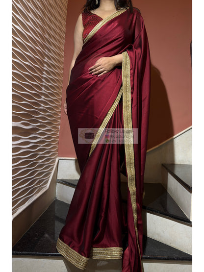 Maroon Georgette Saree with Golden Border kreationbykj