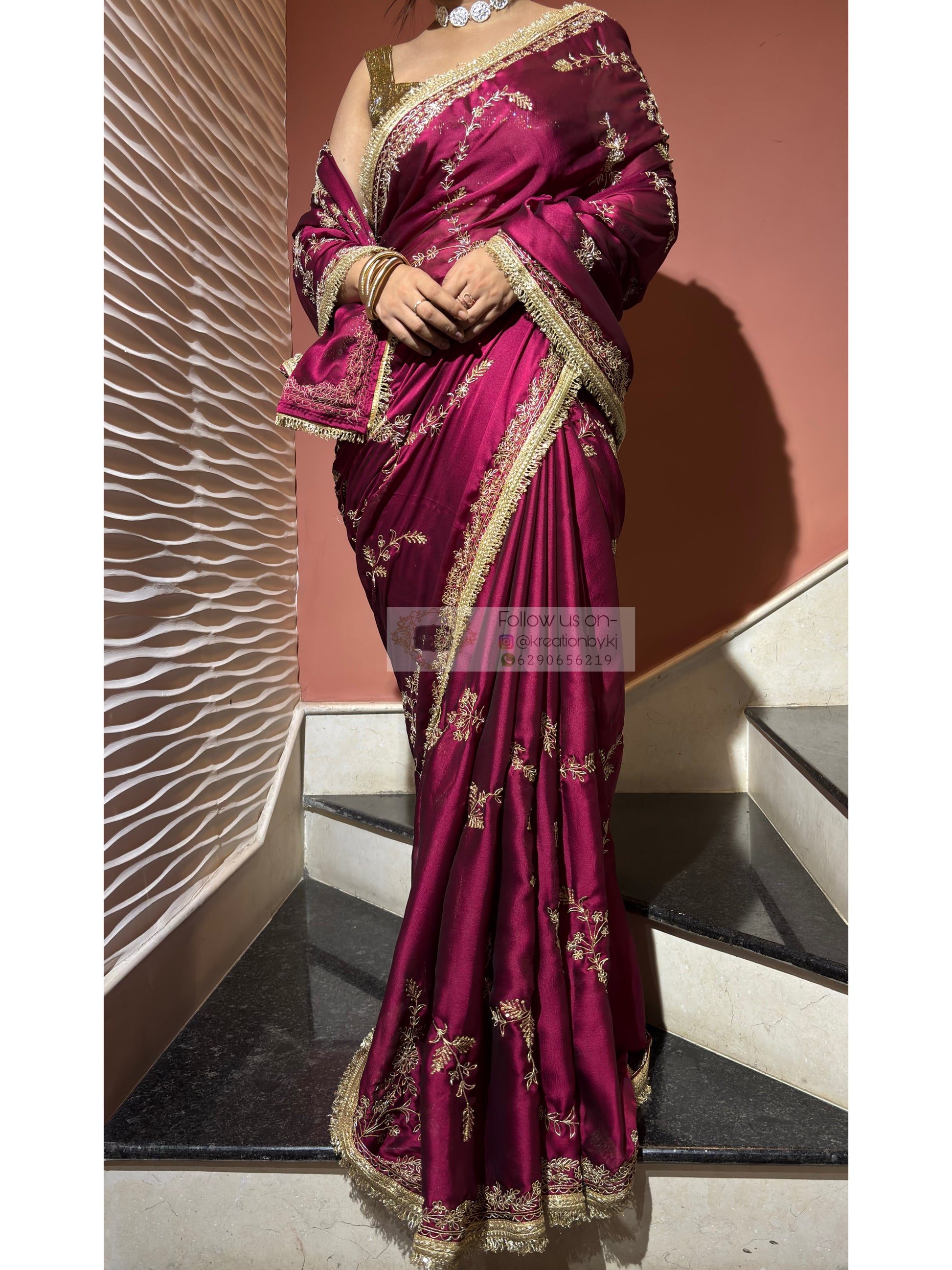 Piya Bawri Wine Georgette Saree - kreationbykj