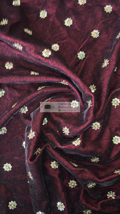 Burgundy Velvet Sequin Boota Fabric