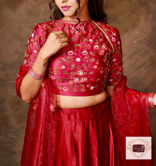 Maroon Rose Designer Blouse Piece kreationbykj