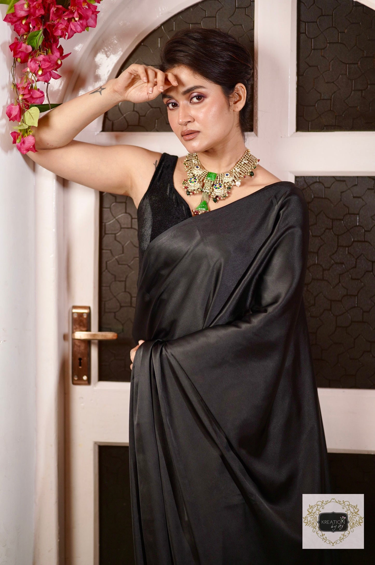 Twilight Satin Silk Saree with handmade tassels on pallu