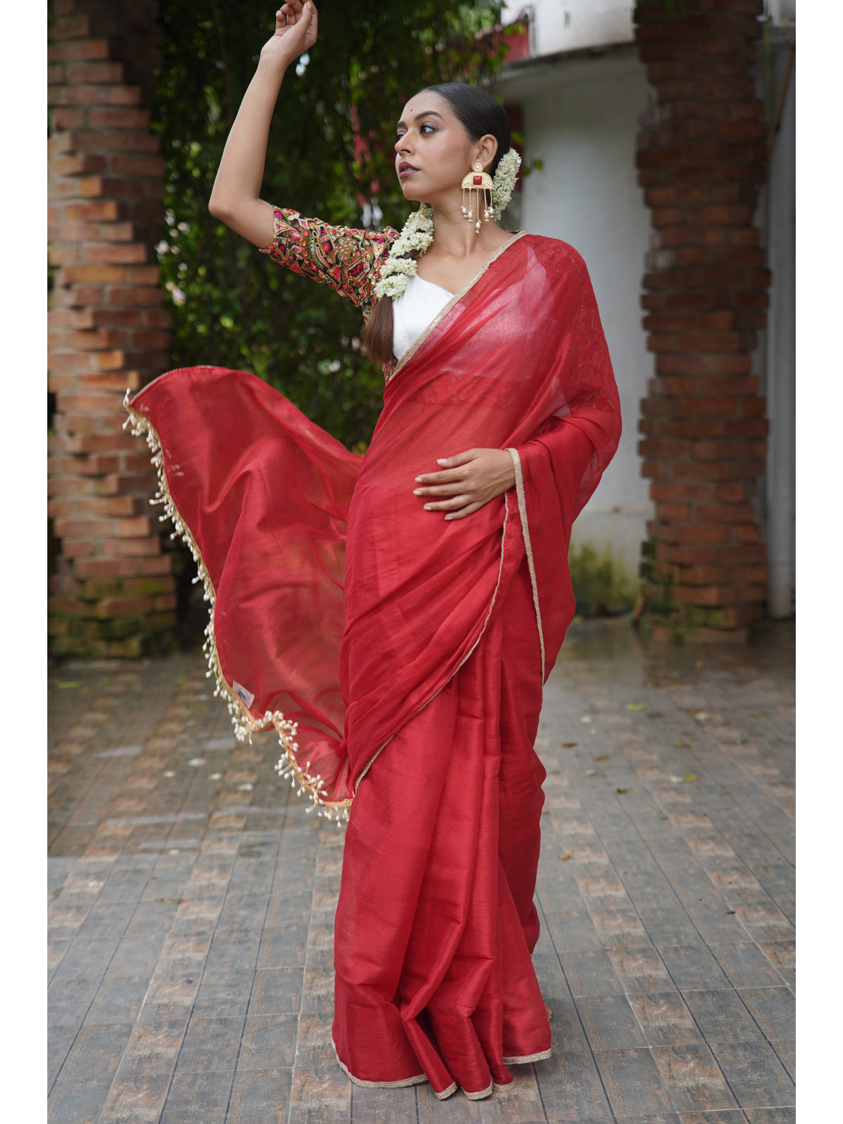 Kumkum Red Cotton Tissue Saree