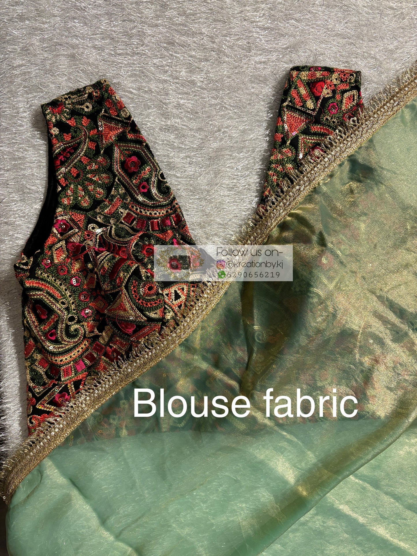 Pastel Green Metallic Shimmer Banno Saree kreationbykj