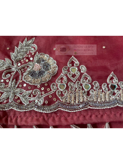 Salmon Pink Hand-Embroidered Saree with Heavy Work Blouse – Designer Wedding & Party Wear kreationbykj