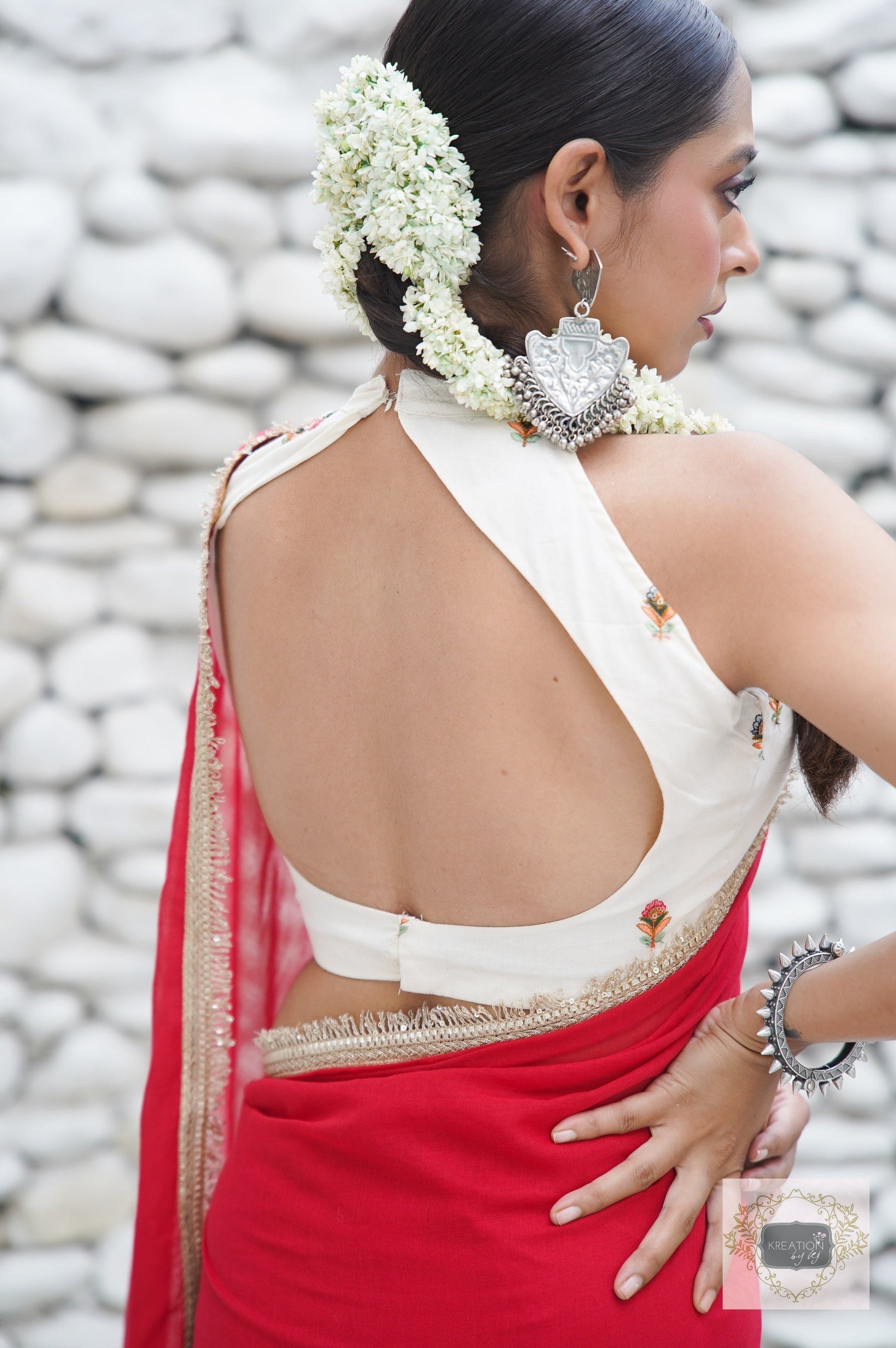 Off White Cotton Halter Blouse kreationbykj